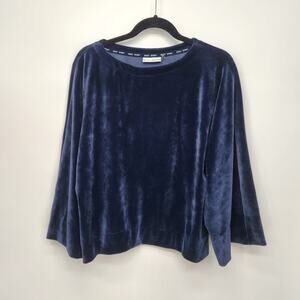 DKNY Sport Navy Plush Velour Long Wide Sleeve Pullover Top Women's M